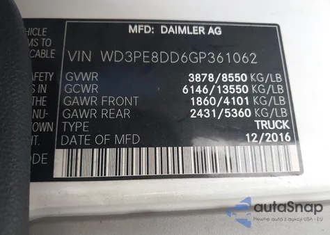 2016 Mercedes-Benz Sprinter 2500 High Roof из США, поврежденный, VIN WD3PE8DD6GP361062